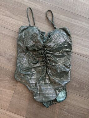 Cupshe Metallic Olive Green Ruched One-Piece Swimsuit
